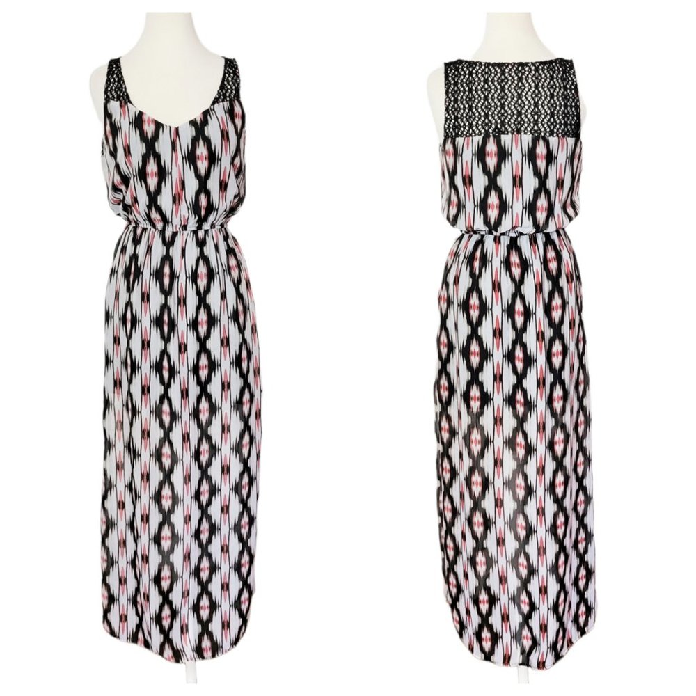 HeartSoul Maxi Dress Southwestern Aztec Sleeveless Elastic Waist w Leg Slit